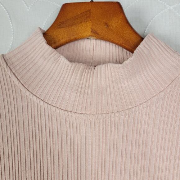 Anthropologie Womens Dress Size M Pink Mock Neck Asymmetric Hem Ribbed Open Back - Picture 9 of 12